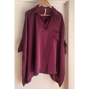 Pier Antonio Gaspari Blouse Top Burgundy Drapey Oversized Pocket‎ Sz 42/6